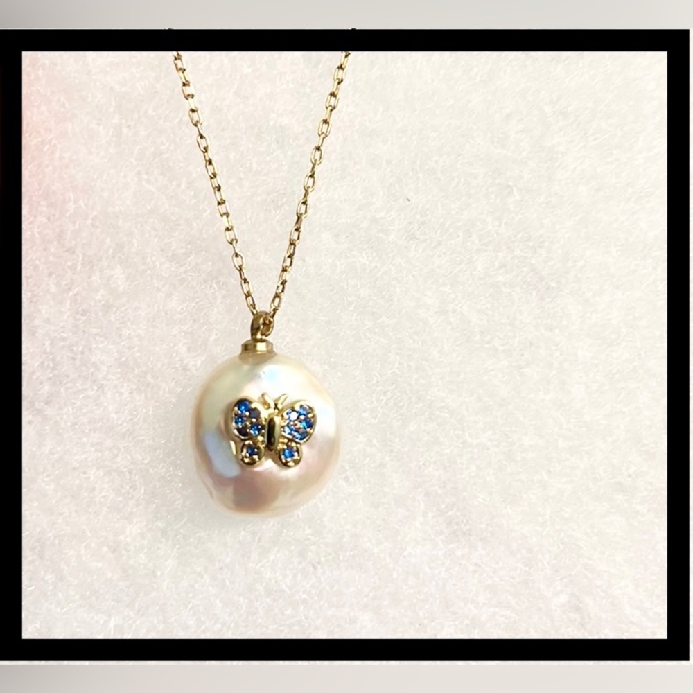 Butterfly pearl necklace 14k over sterling silver